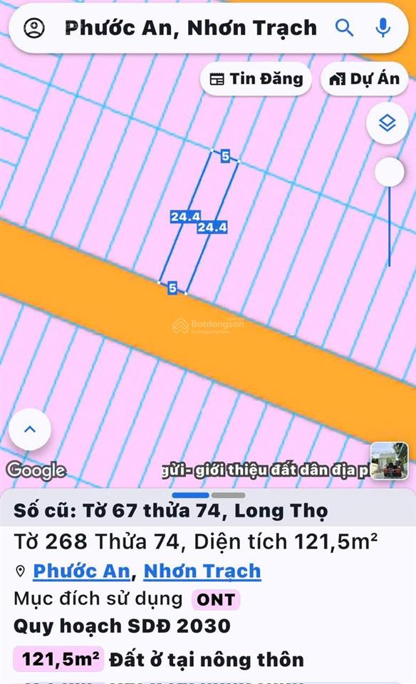 Bán nhanh đất khu nhơn trạch 121.5m2