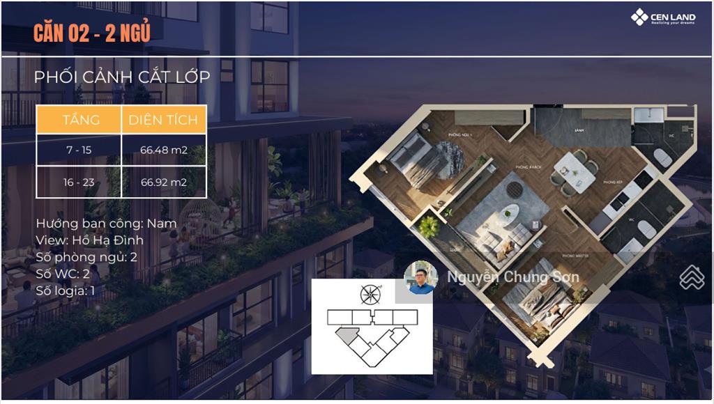 Bán gấp căn hộ 2pn, 2wc tại động lực tower, hạ đình, 6,611 tỷ, 66 m2 giá cực chất