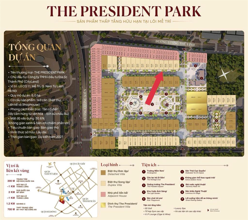 Bán gấp biệt thự tại the president park, 82,225 tỷ, 200m2, view đẹp