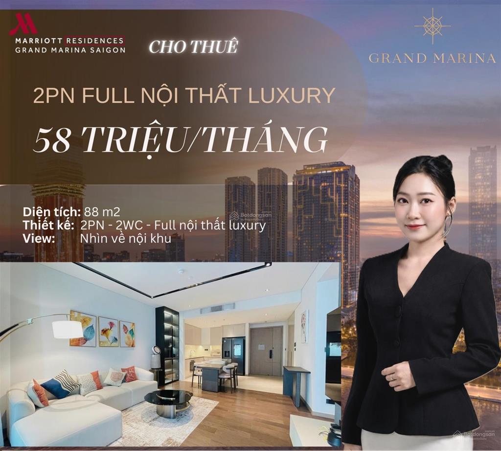 Cho thuê 2pn full nội thất 58 triệu/tháng grand marina saigon quận 1