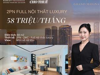 Cho thuê 2pn full nội thất 58 triệu/tháng grand marina saigon quận 1