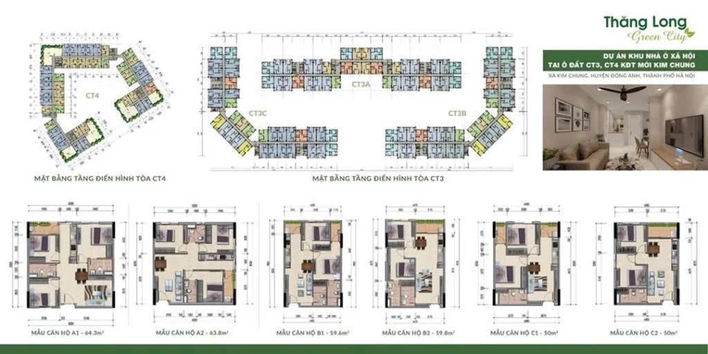 Mở bán quỹ căn thương mại dự án ct3 kim chung  căn 63m2 thiết kế 3pn 2vs giá chỉ từ 48tr/m2