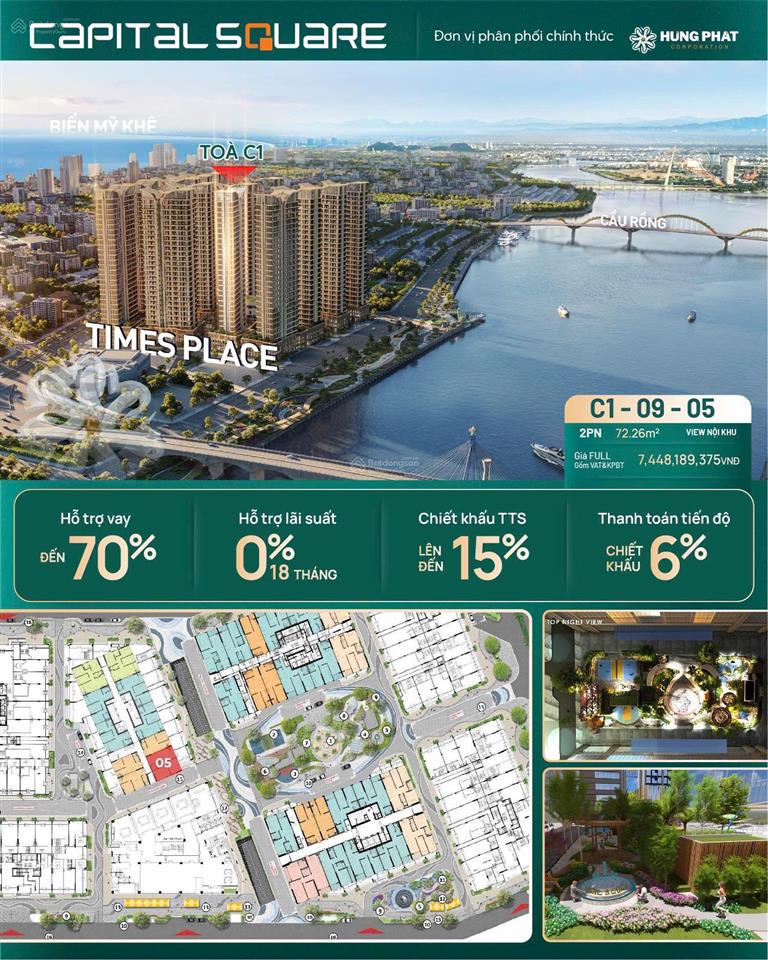 Đơn giá chỉ 78tr/m2 cho căn hộ siêu hot tại capital square, 5,2 tỷ, 66m2, 2pn ngay cầu sông hàn đn