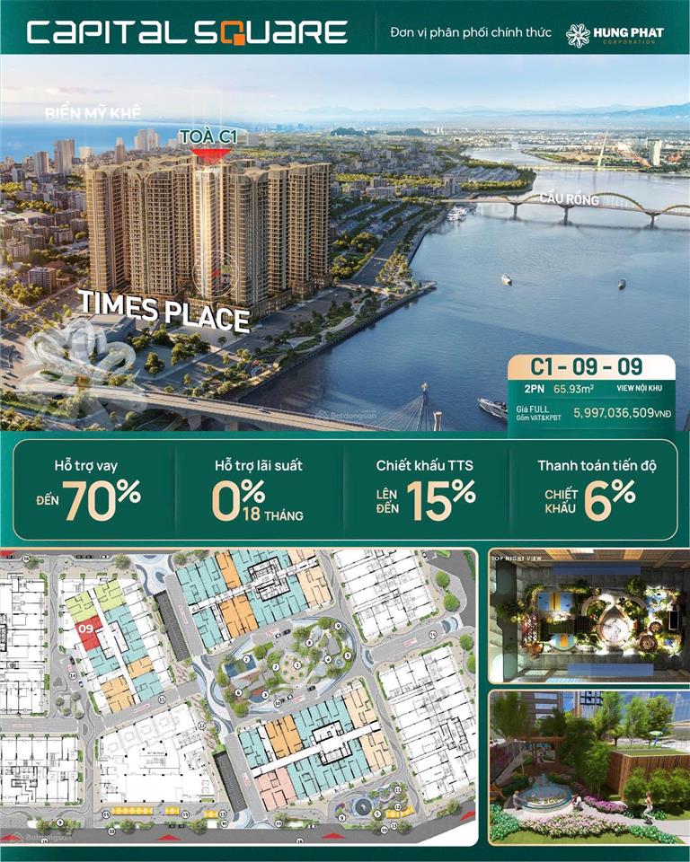Đơn giá chỉ 78tr/m2 cho căn hộ siêu hot tại capital square, 5,2 tỷ, 66m2, 2pn ngay cầu sông hàn đn