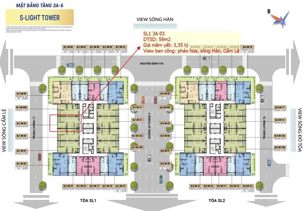 Căn hộ hiếm | dtsd 59m2 (2pn+1vs) view sông trực diện xem pháo hoa của đà nẵng giá tt 95% chỉ 2.9t