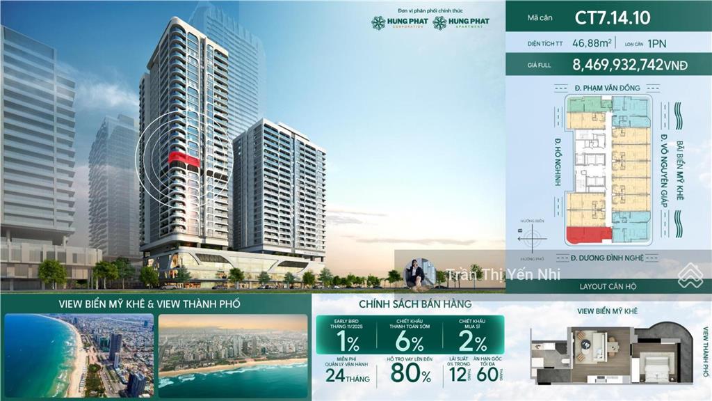 Nổi bật hiếm có căn góc 1pn view trọn vẹn sông hàn  biển mỹ khê, tầng cao nhất thị trường còn