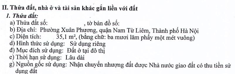 Bán đất chính chủ đep 6m mặt tiền/~36m2 trong ngõ 71 đường phương canh( gần cầu vượt trịnh văn bô )