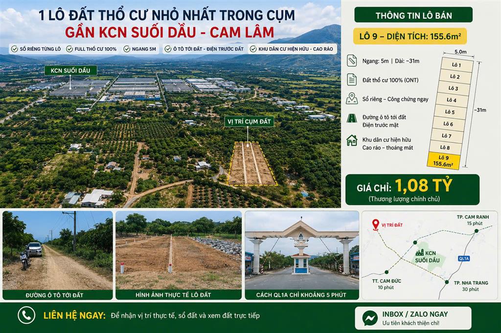 Đất nền thổ cư kcn Suối Dầu, Cam Lâm