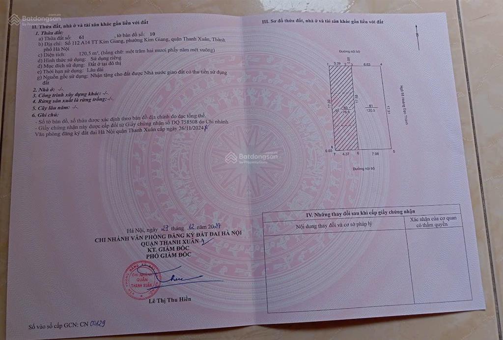 Anh trai nhà bác ruột (xịn) chỉ đạo đăng bán giúp căn nhà  hoàng đạo thành  120m2  lô góc 3 mt