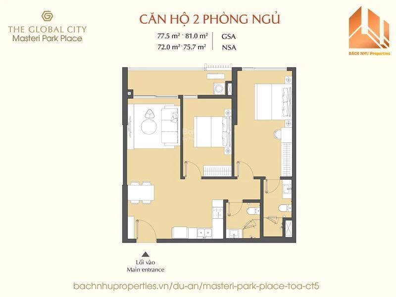 Bán lỗ 300 triệu căn hộ 2pn 2wc masteri park place the global city quận 2