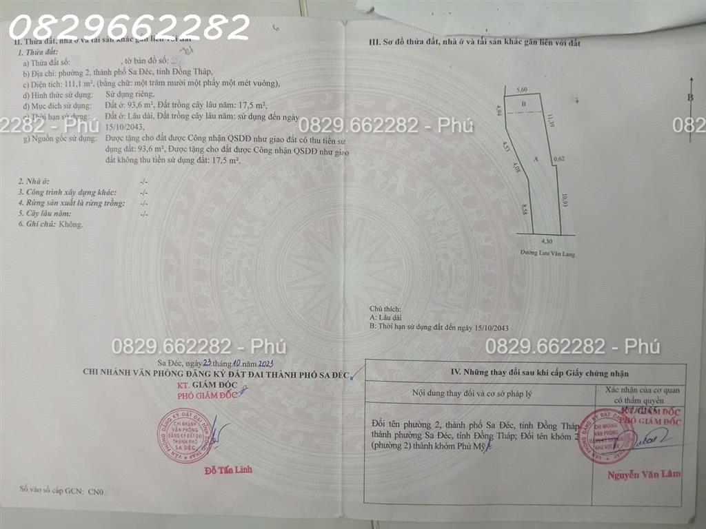 Bán nhà mặt tiền Lưu Văn Lang P2 Sa Đéc. DT 111m2, 3PN, Sổ hồng. Giá 1.8 tỷ.
