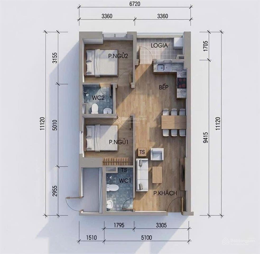 Căn hộ siêu rẻ 2 phòng ngủ 2 wc 66,5m tim tường, nội thất cơ bản chỉ 2,75