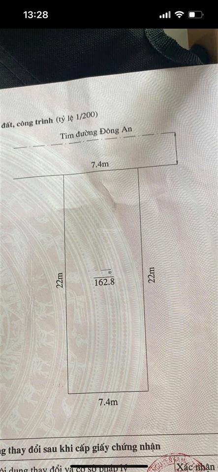 Bán đất mặt đường đông an, cát bi giá quá hấp dẫn. diện tích 162,8m². ngang 7,4m chia được hai lô