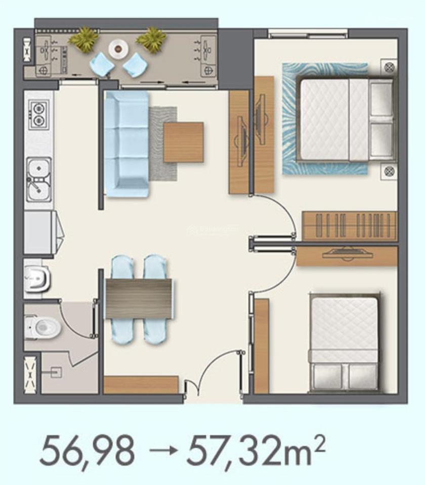 2pn 57m² q7 boulevard nguyễn lương bằng  view phú mỹ hưng  3,3 tỷ (hđmb, bao thuế phí)