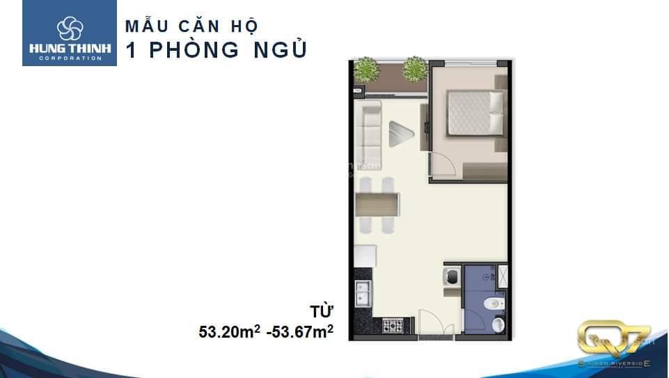 1pn+ 53m² q7 riverside đào trí  nội thất cơ bản  bidv/vcb cho vay 70%  chỉ 3,130 tỷ
