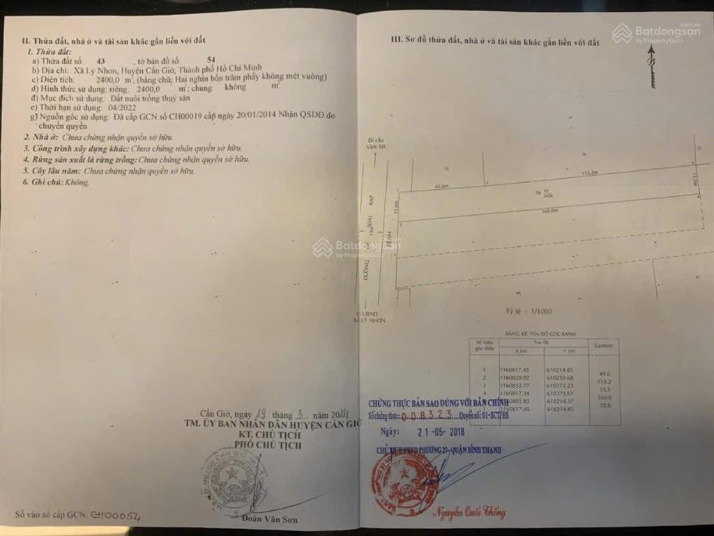 Bán đất tại xã lý nhơn, 2,2 triệu/m2, 2400m2, giá siêu hời! 0378 555 ***  chính chủ