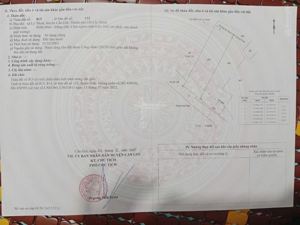 Bán đất tại lý nhơn, cần giờ, hồ chí minh, 1,2 triệu / m2, 9061m2, đẹp, nhiều tiện ích