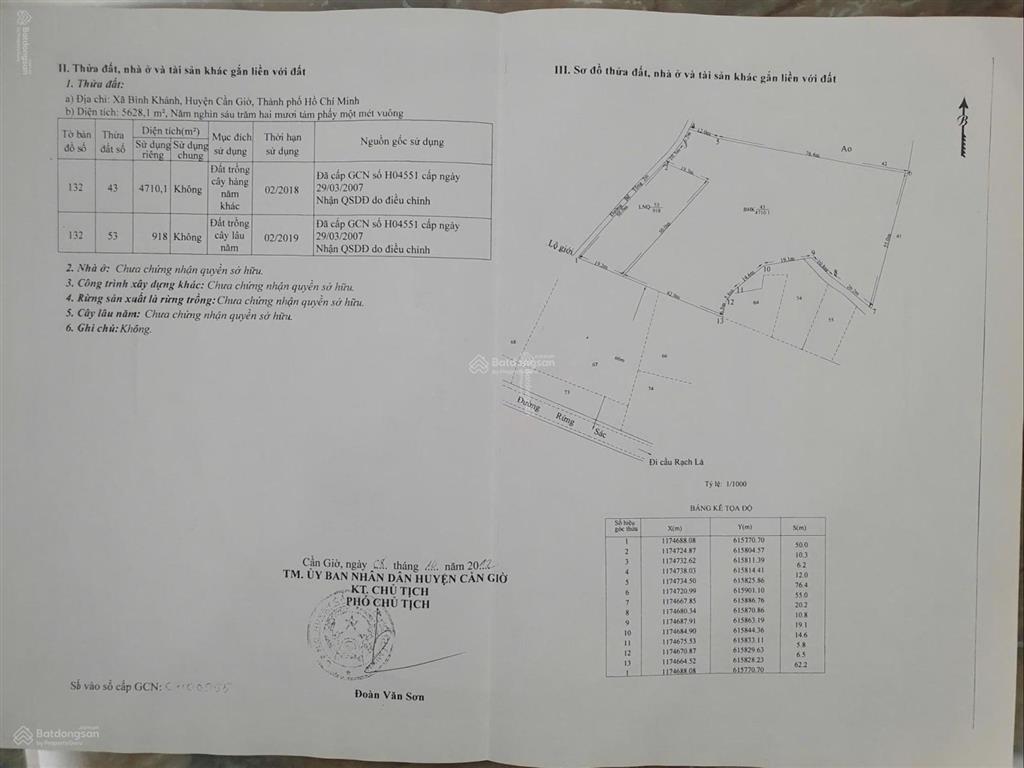 Bán đất rừng sác, giá cực chất 9,5 triệu/m2, diện tích 5801m2, pháp lý đầy đủ
