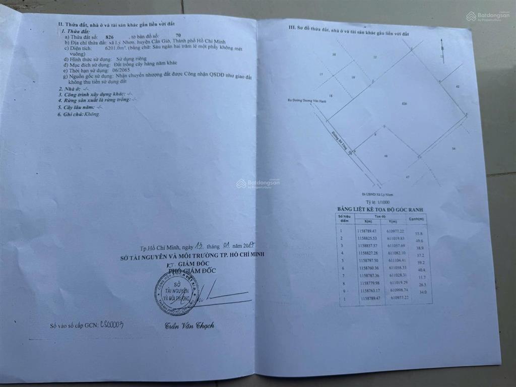 Bán đất tại xã lý nhơn (nay xã an thới đông), cần giờ, 2,5 triệu / m2, 6201 m2