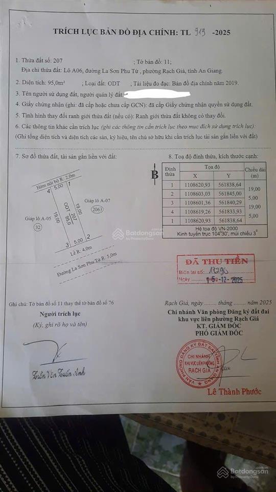 Bán đất mặt tiền la sơn phu tử, phường vĩnh quang cũ
