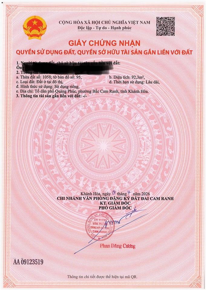 Bán đất tại bắc cam ranh, 700 triệu, 92.3m2, cách chợ mỹ ca 2,5km