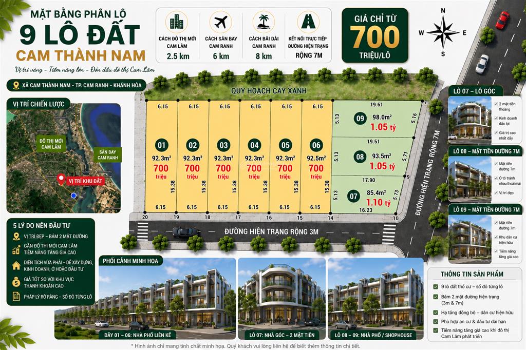 Bán đất tại bắc cam ranh, 700 triệu, 92.3m2, cách chợ mỹ ca 2,5km