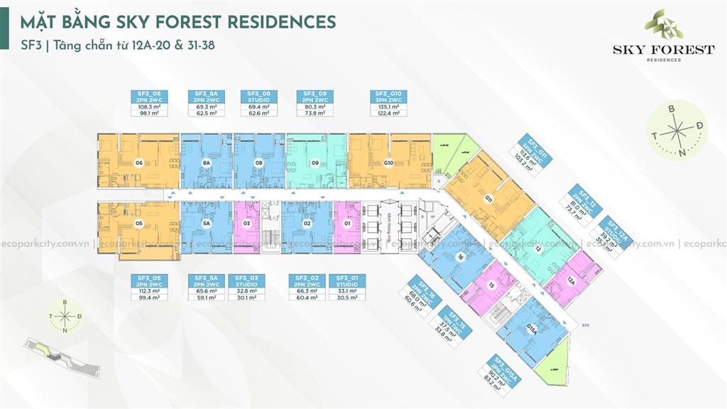 Chuyển nhượng căn hộ 3pn rộng nhất sky forest  111m2 2 logia riêng biệt