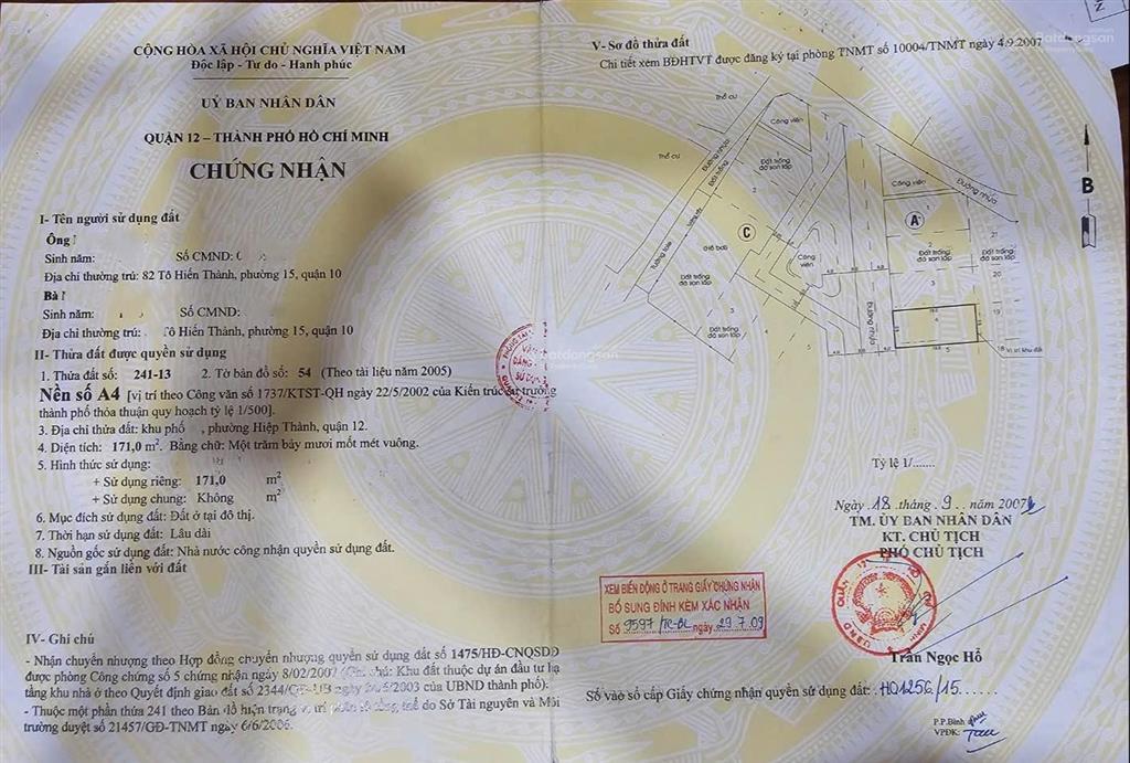 Bán nền biệt thự shr 171m2 (9mx19m), p. hiệp thành q12, mặt tiền đường 16m thông, sát gò vấp