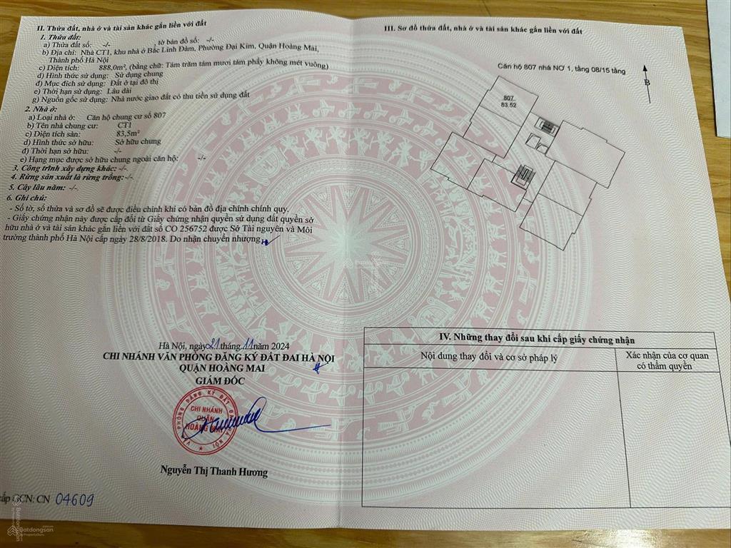 Chính chủ bán căn hộ tầng 8 chung cư ct1 bắc linh đàm, ngay mặt đường nghiêm xuân yêm