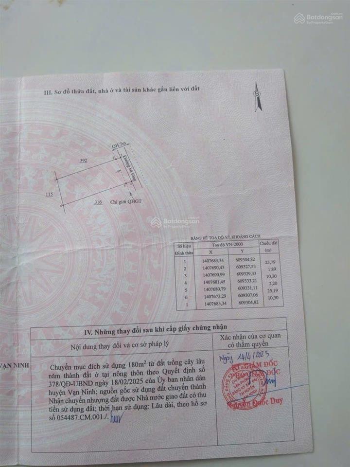 Bán đất tân dân 2 vạn thắng vạn ninh
dt 272.4m2 ngang 10m. đường ô tô 5m6m 6m. ngay khu dân cư.