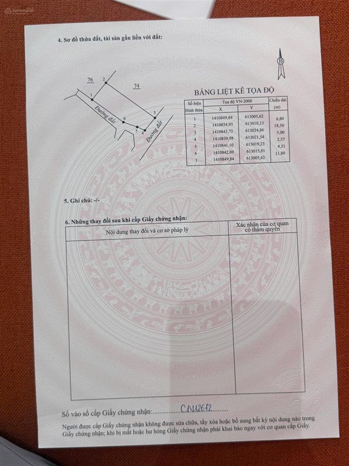 Thửa 75 tờ 121. bán đất thôn tiên ninh, xã tu bông, khánh hòa. dt 119m2 (ngang 5m)