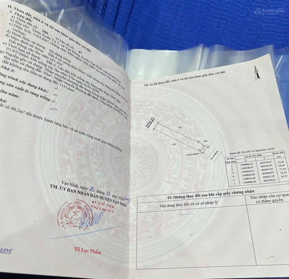 Thửa 286 tờ 47 bán đất thôn xuân tự2 vạn hưng vạn ninh.mặt tiền đường nhựa ql1a.giá chỉ 16tr/m