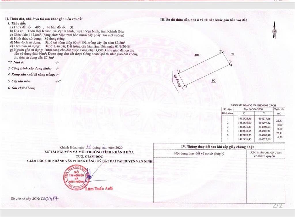 Bán đất thôn hội khánh, vạn khánh, tu bông dt 147,8m2 ngang 6m giá chỉ 16,5tr/m²