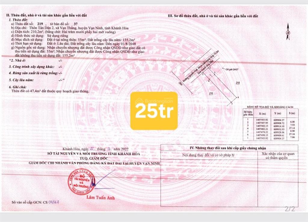 Bán gấp lô đất tân dân 2  vạn thắng  vạn ninh. mặt đường nguyễn huệ