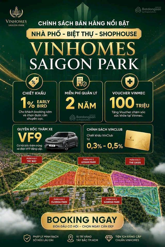 [mở bán đợt 1] nhà phố, biệt thự vinhomes saigon park hóc môn  giá từ 5 tỷ, miễn lãi suất 0% 5 năm