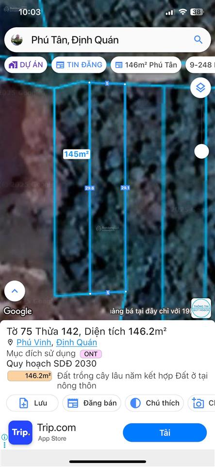 Lô đất cần bán thuộc xã phú tân (nay là phú vinh), định quán, đồng nai  145,7m2  oto thông.