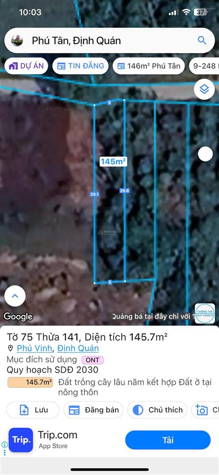 Lô đất cần bán thuộc xã phú tân (nay là phú vinh), định quán, đồng nai  145,7m2  oto thông
