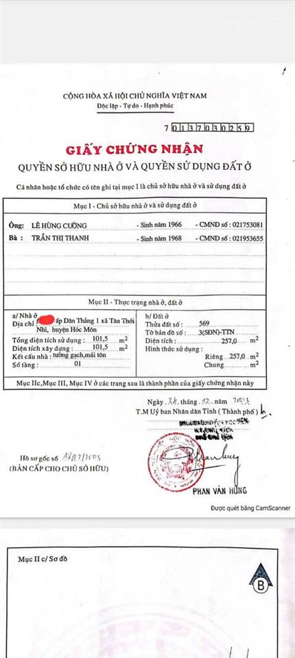 Đất 10x26m góc 2mt full thổ cư hẻm xe tải tránh nhau, tân thới nhì 1