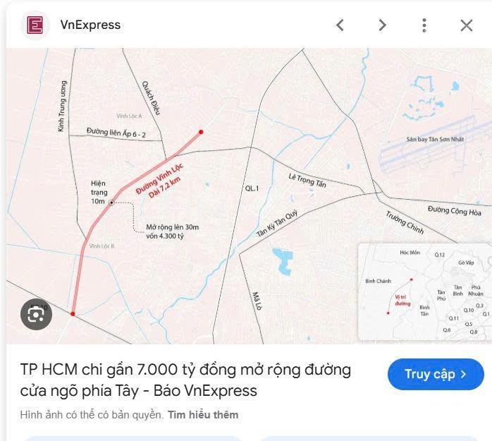 Đất 5x16m full thổ đường 7m thông  ngay ngã 5 vĩnh lộc sát bình tân