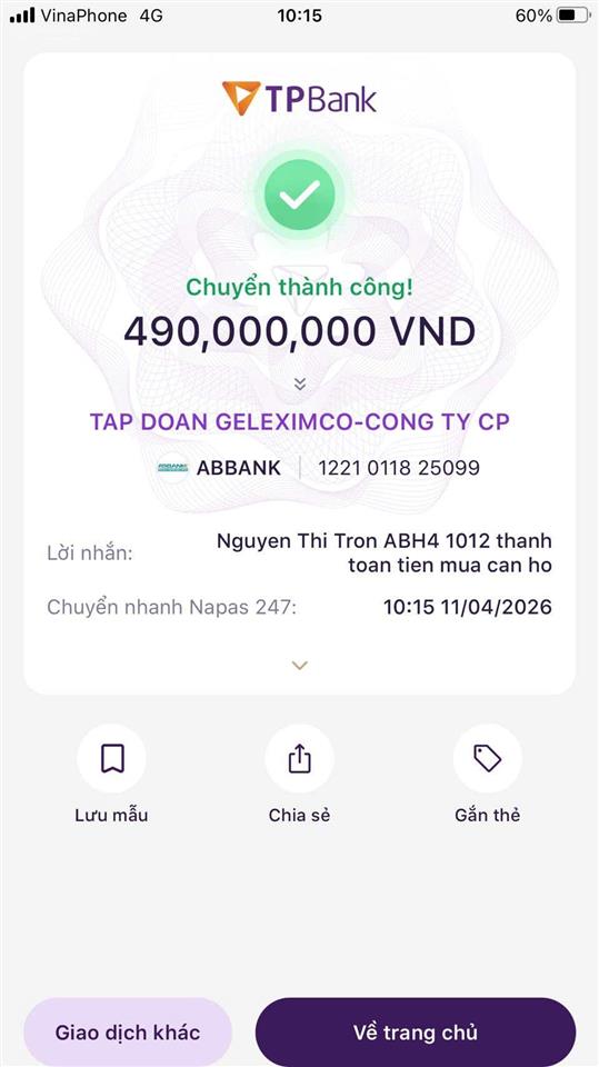 Duy nhất căn 09 toà c2 tầng 11 chung cư an bình homeland. giá chỉ 5.297 tỷ. ký hdmb trực tiếp cđt