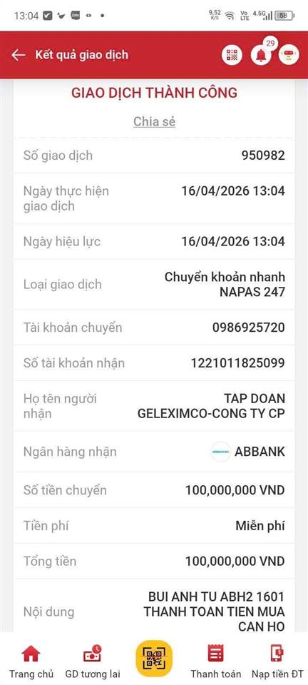 Bán căn góc 3pn đẹp nổi bật dự án an bình homeland. toà c4 căn 10 hướng đông nam view thoáng. ký tt