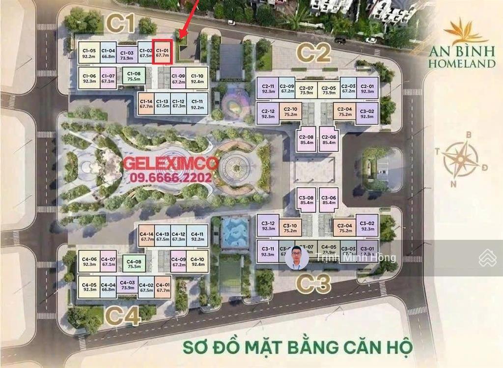 Căn góc 2pn c1  2201 dt 67,7m2 tầng 22 căn góc số 01 chung cư an bình homeland, giá chỉ 4.7 tỷ