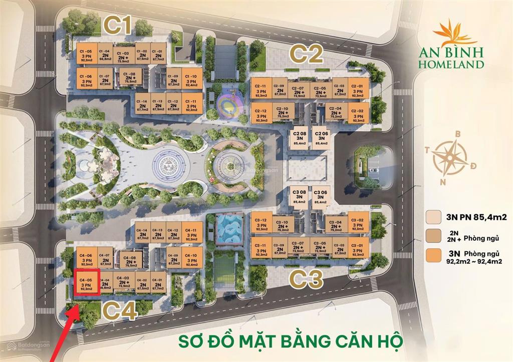 Bán căn 3pn 92.2m2 hướng đông nam đẹp của an bình homeland. c4  1605 (căn 05 toà c4) chỉ 67tr/m2