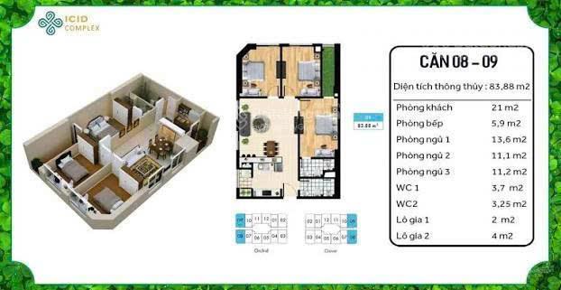 Hiếm có căn 84m 3pn chung cư icid giá chỉ 5.6 tỷ. hướng đn view đẹp. full nội thất về ở ngay. sđcc