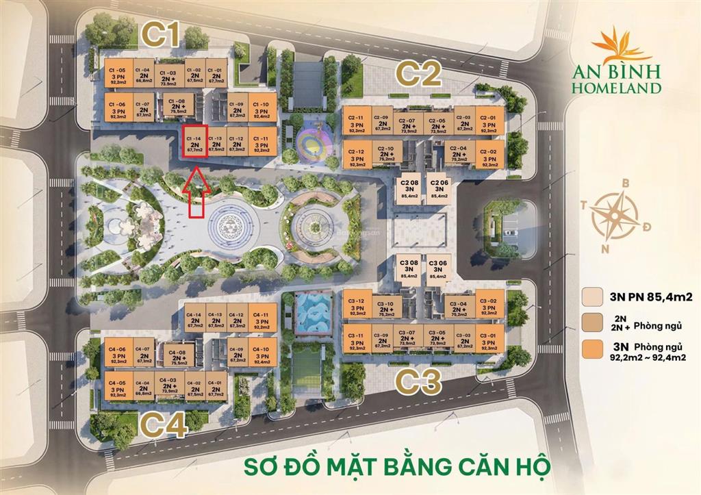 Căn góc 67.7m2 hướng đông nam view nội khu căn số 14 tòa c1 an bình homeland. giá 5.1 tỷ bao phí