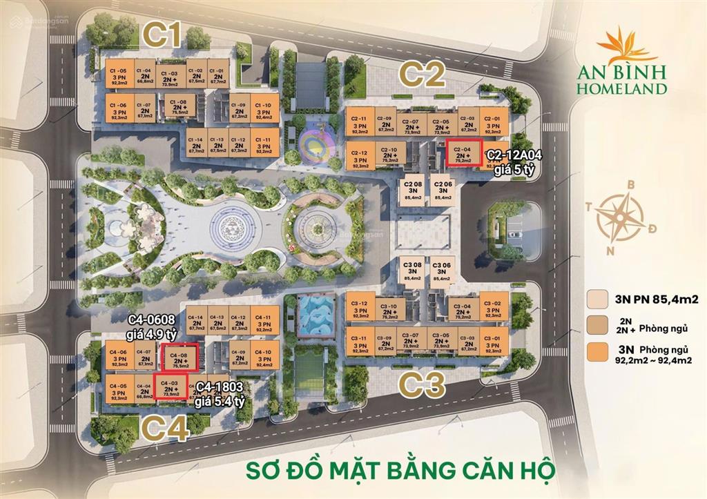 Chính chủ bán 2pn + 75.5m2 an bình homeland giá chỉ 4.9 tỷ (64.9tr/m2). căn 08 view nội khu đẹp
