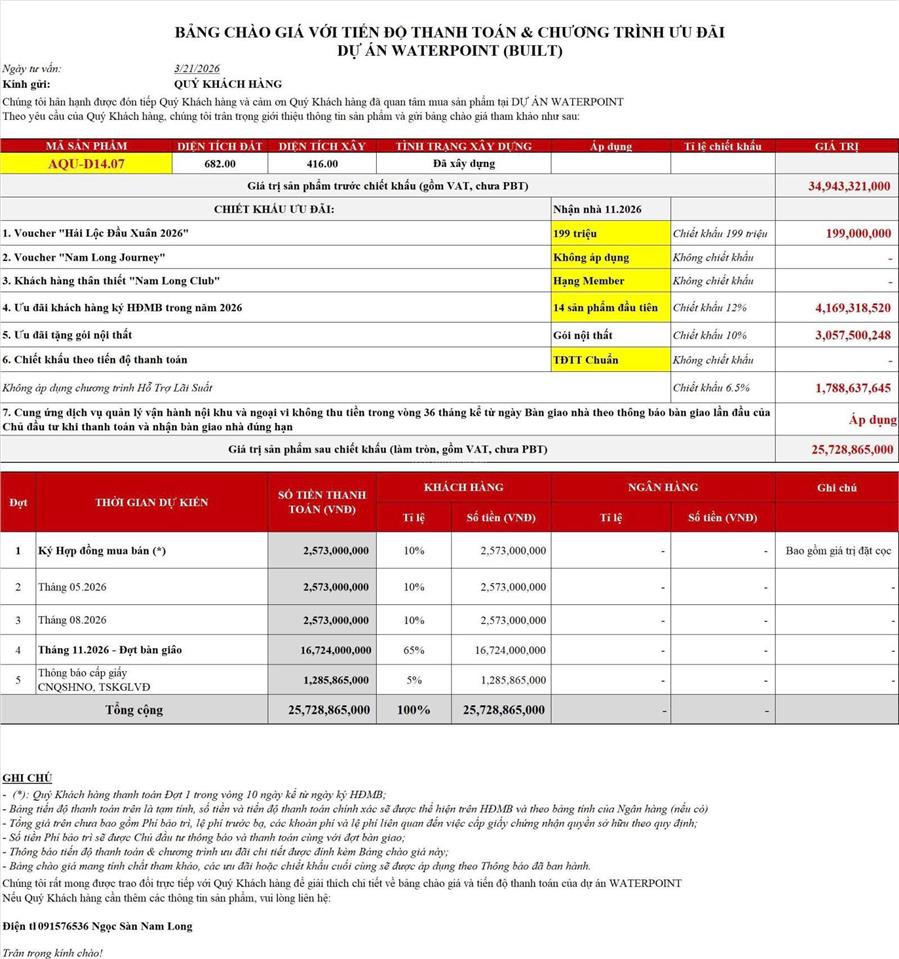 Siêu phẩm biệt thự sân vườn waterpoint 682m2  chiết khấu khủng lên đến 9 tỷ  nhận nhà t11/2026