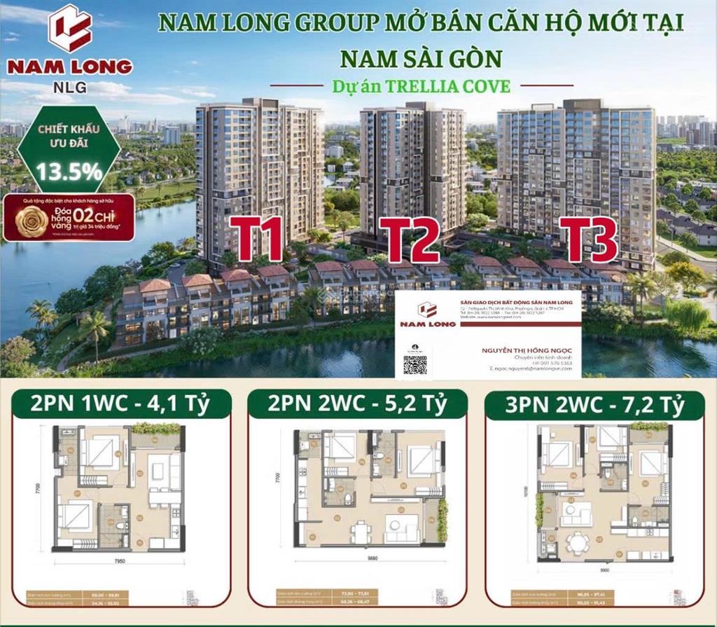Căn góc 2pn view sông trellia cove | chiết khấu khủng 13.5%