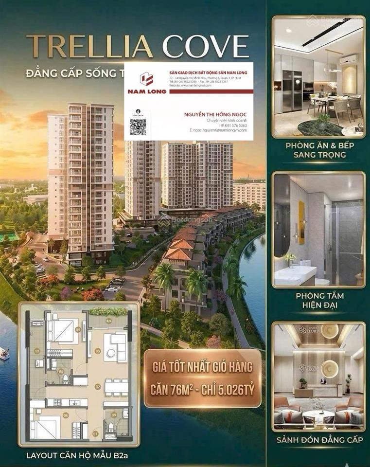 Cơ hội vàng sở hữu căn hộ trellia cove 2pn 2wc (76m) view sông cực thoáng