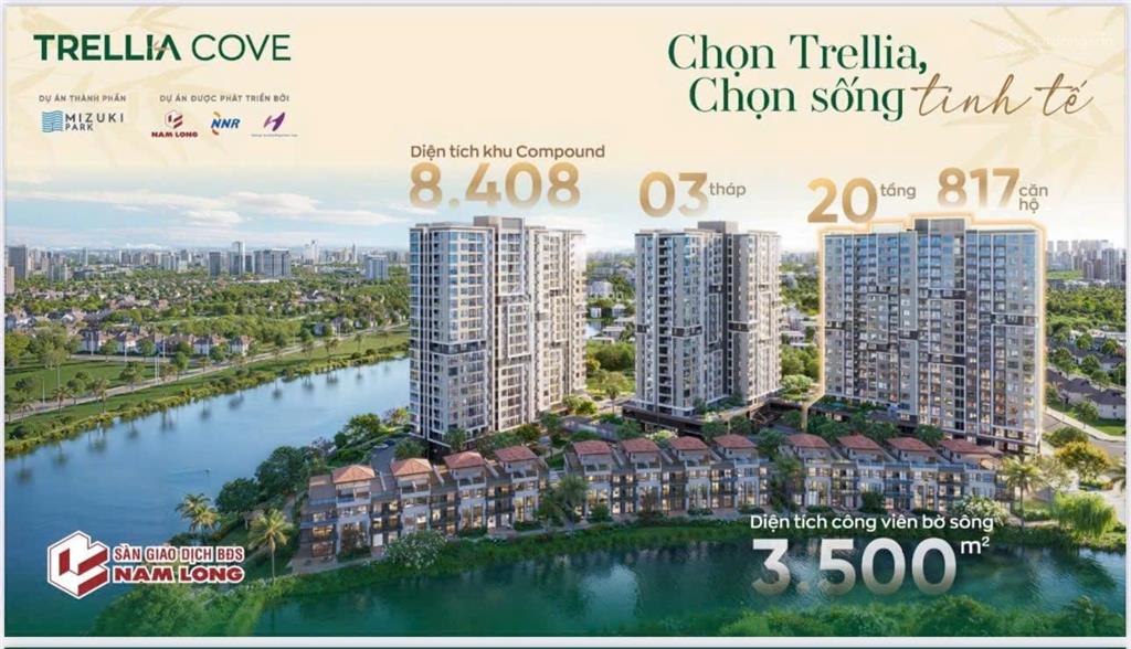 Mua nhà nam sài gòn trellia cove chỉ từ 1,6 tỷ căn hộ 2pn2wc kết nối q1 15p khu đô thị xanh 26ha